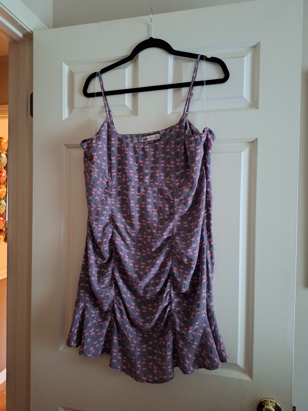 SO Pink and Lavender Floral Ruched Slip Dress XXL | Adjustable Straps | Flowy Mi